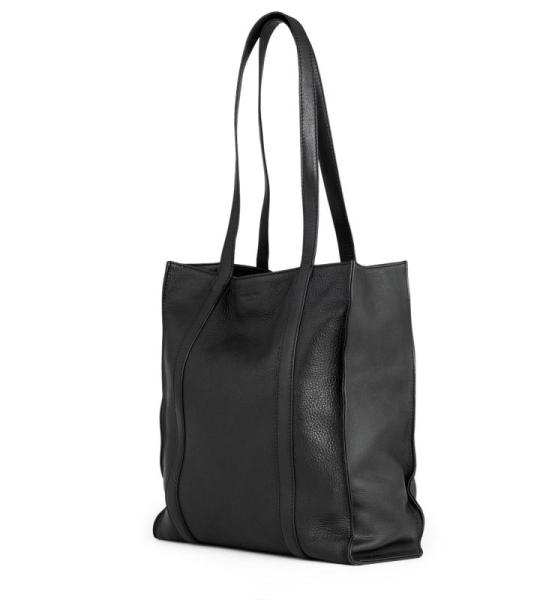 Premium Shopper Kira, grote leren schoudertas, tote bag voor dames, zwart, zwart, 33,5 x 30 x 10 cm