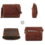 Moderne leren tas heren schoudertas dames groot leer smal 'San Diego' - als laptoptas 14-15 inch voor universiteit en werk business aktetas, Roma Cognac bruin, Medium