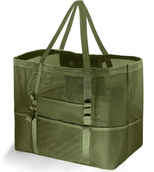 Grote strandtas van mesh voor dames, draagbaar, XXL familie, strandtas voor dames, opvouwbaar en herbruikbaar, grote nettas voor het strand, voor zand, zwemmen, reizen, winkelen, G