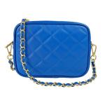 , Dames schoudertas, gewatteerd, van echt leer, gemaakt in Italië, model Nora, kleine tas met ketting schoudertas clutch voor dames, elegant meisje, Bluette