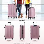 BEIBYE Koffer met harde schaal, trolley, rolkoffer, reiskoffer, veiligheid, cijferslot, dubbele wielen, ABS-materiaal, handbagage, 4 wielen, M-L-XL-set, roze