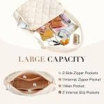 Gewatteerde buffertas voor dames met verstelbare riem, donzige draagtas, schoudertas, grote draagtas, schoudertas, hobo-tassen, beige