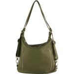 - T249 - ital. Dames rugzak tas 2 in 1 leer, olijfgroen, Medium