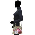 Anna by Anuschka Schooltas voor dames, handtas van echt leer, handbeschilderd, klein, drie katjes, blauw