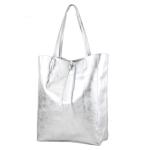Modamoda T163 Shopper, tas, van leer, groot, met binnenvak, zilver-metallic, Large