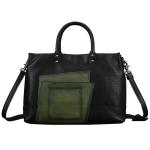 Karoukee Grote draagtas voor dames, echt lederen schoudertas, klassieke tas met hengseltas, vintage kleurenschema, met afneembare en verstelbare schouderriem