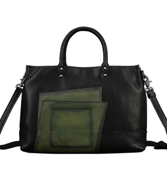 Karoukee Grote draagtas voor dames, echt lederen schoudertas, klassieke tas met hengseltas, vintage kleurenschema, met afneembare en verstelbare schouderriem