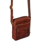 'Dallas' Kleine Leren Schoudertas Heren Boodschappentas Crossbody Messenger Bag Vintage, Kleur:Roma Cognac Bruin