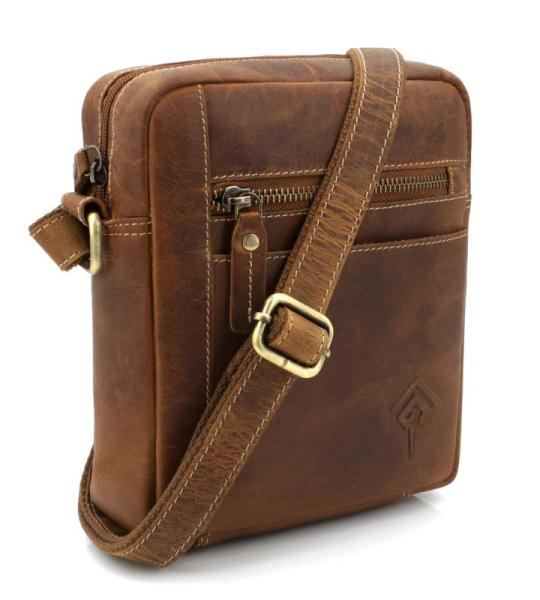 Leren schoudertas voor heren, vintage schoudertas, meerdere vakken, ideaal voor reizen en dagelijks gebruik, Camel Hunter