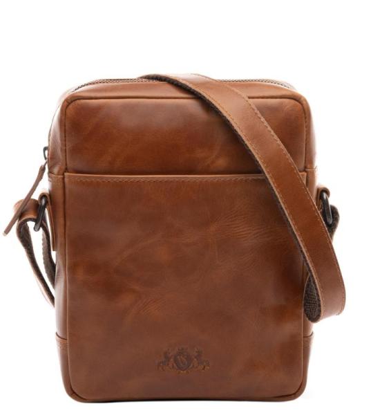 Dublin Schoudertas van premium leer, kleine handtas/schouderriem, voor heren en dames, handgemaakte schoudertas, Vintage lichtbruin, Small