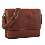 Moderne leren tas heren schoudertas dames groot leer smal 'San Diego' - als laptoptas 14-15 inch voor universiteit en werk business aktetas, Roma Cognac bruin, Medium
