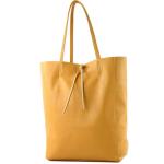 Modamoda T163 Shopper, tas, van leer, groot, met binnenvak, mosterdgeel, Large