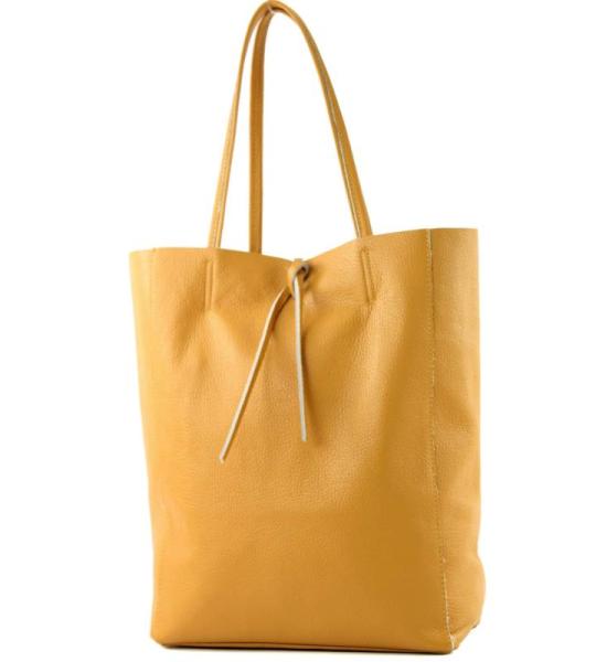 Modamoda T163 Shopper, tas, van leer, groot, met binnenvak, mosterdgeel, Large