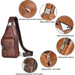 Sling tas voor heren, leren borsttas, waterdichte , casual lichte tas, mobiele telefoontas, crossbody tas voor wandelen, fietsen, kamperen, donkerbruin