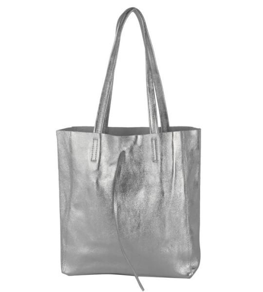 - T253 - Ital. Handtas met binnenzak van leer, zilver-metallic, Medium