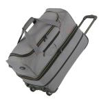 Travelite Basics Rolkoffer met 2 wielen, maat S met stretchplooi, zachte reistas met wielen met extra veel volume, grijs/groen, 55 cm