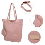 Tas dames shopper, met portemonnee grote canvas schoudertas met ritssluiting grote handtas stof boodschappentas voor werk en school onderweg, roze, Eén maat, shopper
