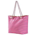 Grote waterafstotende strandtas met rits 58 x 38 x 18 cm gestreept bes wit shopper schoudertas