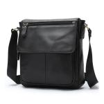 Vintage schoudertas leer heren tas om te hangen dames schoudertas echt leer polstas crossbody bag werktas messenger bags cadeau voor mannen, zwart, L
