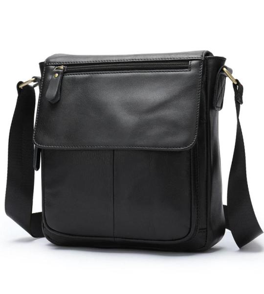 Vintage schoudertas leer heren tas om te hangen dames schoudertas echt leer polstas crossbody bag werktas messenger bags cadeau voor mannen, zwart, L
