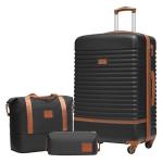 COOLIFE Koffer trolley koffer reiskoffer van ABS harde schaal trolley 4 wielen TSA-slot De koffer bevat 1 reistas en 1 toilettas, zwart/bruin, Koffer Trolley Koffer Reiskoffer van 