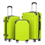 BEIBYE Koffer met harde schaal, trolley, rolkoffer, reiskoffer, veiligheid, cijferslot, dubbele wielen, ABS-materiaal, handbagage, 4 wielen, M-L-XL-set, groen