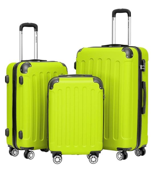 BEIBYE Koffer met harde schaal, trolley, rolkoffer, reiskoffer, veiligheid, cijferslot, dubbele wielen, ABS-materiaal, handbagage, 4 wielen, M-L-XL-set, groen
