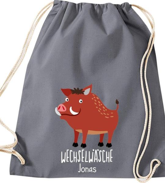 ShirtInStyle Kinder Turnbeutel, lustige Tiere Wildschwein, Wechselwäsche mit Wunschtext, Kinder, Tiere Zoo Kindertag Beutel