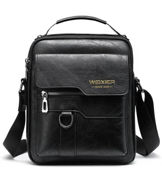 Hjkiopc Schoudertas heren schoudertas crossbody mobiele telefoon tas messenger bag herentas shulder bag lederen borstzak, A-zwart, Retro