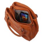 Grote schoudertas voor dames in lederlook, lichtblauw, 32 x 24 x 12 cm, Schoudertas