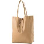 - T163 - Ital. Shopper Large met binnenvak van leer, beige, Large