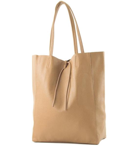 - T163 - Ital. Shopper Large met binnenvak van leer, beige, Large