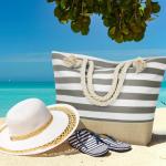 Dames Strandtas | Canvas Reistas | Grote Schoudertas met Touwhandvat voor Strand, Vakantie, Winkelen, Reizen (45 cm * 32 cm * 14 cm) Ankerpatroonontwerp (Blauw)