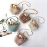 FJZFXKZL Strandtas, stro, handgemaakte zomer, kinderen, meisjes, schoudertas, bloemen, strotas, messengertas, kinderen, sleutel, muntzuip, mini handtas