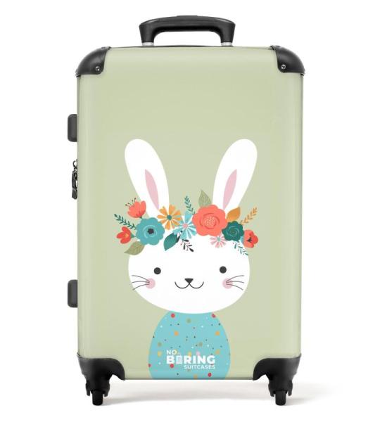NoBoringSuitcases.com Kinderkoffer, hand, harde koffer met TSA-slot, jongens en meisjes, trolley, reiskoffer, draagtas, rolkoffer, klein of middelgroot, 24 konijnen illustratie, ki