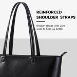 Totebag, grote schoudertas met ritssluiting van waterdicht PU-leer, damestas voor werk, school, reizen, dagelijks gebruik, Zwart-3