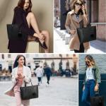 Handtas voor dames, set met zwarte tas met portemonnee voor kantoor, school, winkelen, handtas dames, groot, met kwastjes, dames en bont, bal, pluche sleutelring, zwart
