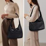 Schoudertas, vintage leren tas, retro schoudertas, onderarmtas, draagtas, vintage, grote capaciteit met magnetische gesp, Hobo boodschappentas, bruin, A01 - zwart