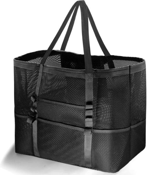 Grote strandtas van mesh voor dames, draagbaar, XXL familie, strandtas voor dames, opvouwbaar en herbruikbaar, grote nettas voor het strand, voor zand, zwemmen, reizen, winkelen, Z