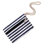 Grote waterafstotende strandtas met rits 58 x 38 x 18 cm gestreept donkerblauw wit shopper schoudertas