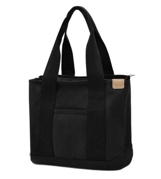 Middelgrote handtas voor dames, canvas, tas, schoudertas, shopper voor boeken, dagelijks gebruik, werk, zwart, Medium