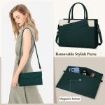 Handtas voor dames, schoudertas, 2-in-1 shopper voor dames, 15,6 inch, groot, PU-leer, laptoptas, waterdicht, werktas voor business, kantoor, school, Groen met Beige, Modern, funct