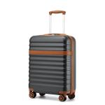 KONO Koffer Trolley Handgepäck Koffer Reisekoffer von ABS+PC Hartschalenkoffer mit 4 Rollen TSA Schloss (Grau/Braun,M)