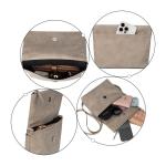 Schoudertas voor dames, schoudertas met ritssluiting, crossbody tas, leren handtas, klein, dagrugzak, taupe, Gestructureerde schoudertas