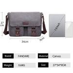 FANDARE Canvas Messenger Bag Schoudertas 7,9 inch iPad Tas Schoudertas Unisex Canvas Tas Werktas voor Mannen en Vrouwen, Heren/Dames Reizen Schoudertas