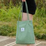 Schoudertas voor dames, grote corduroy tas, handtas, shopper, hengseltas voor universiteit, werk, meisjes, school, bruin, lichtgroen