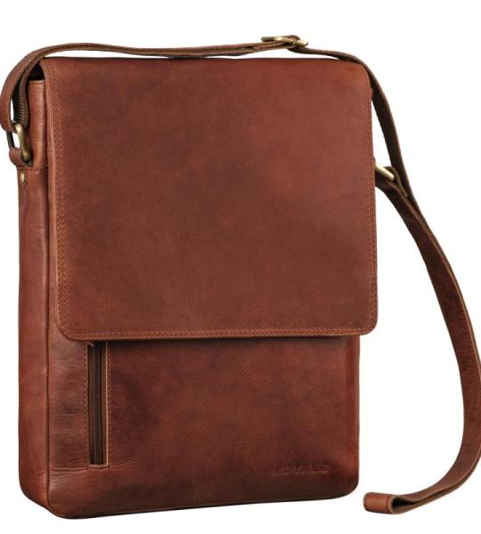 Kansas Schoudertas voor heren, vintage, leren tas, 13-14 inch, laptoptas, echt leer, middelgroot, DIN A4, messenger bag voor mannen, Roma Cognac bruin, Large