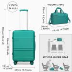 KONO Mittelgroß Reisekoffer Rollkoffer Set Gepäcksets 2 Teilig, 65cm Mittelgroß Trolley Koffer mit Ryanair Reisetasche 40x20x25cm, Türkis