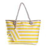 Grote waterafstotende strandtas met rits 58 x 38 x 18 cm gestreept geel wit shopper schoudertas
