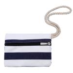 Grote waterafstotende strandtas met rits 58 x 38 x 18 cm gestreept donkerblauw wit shopper schoudertas